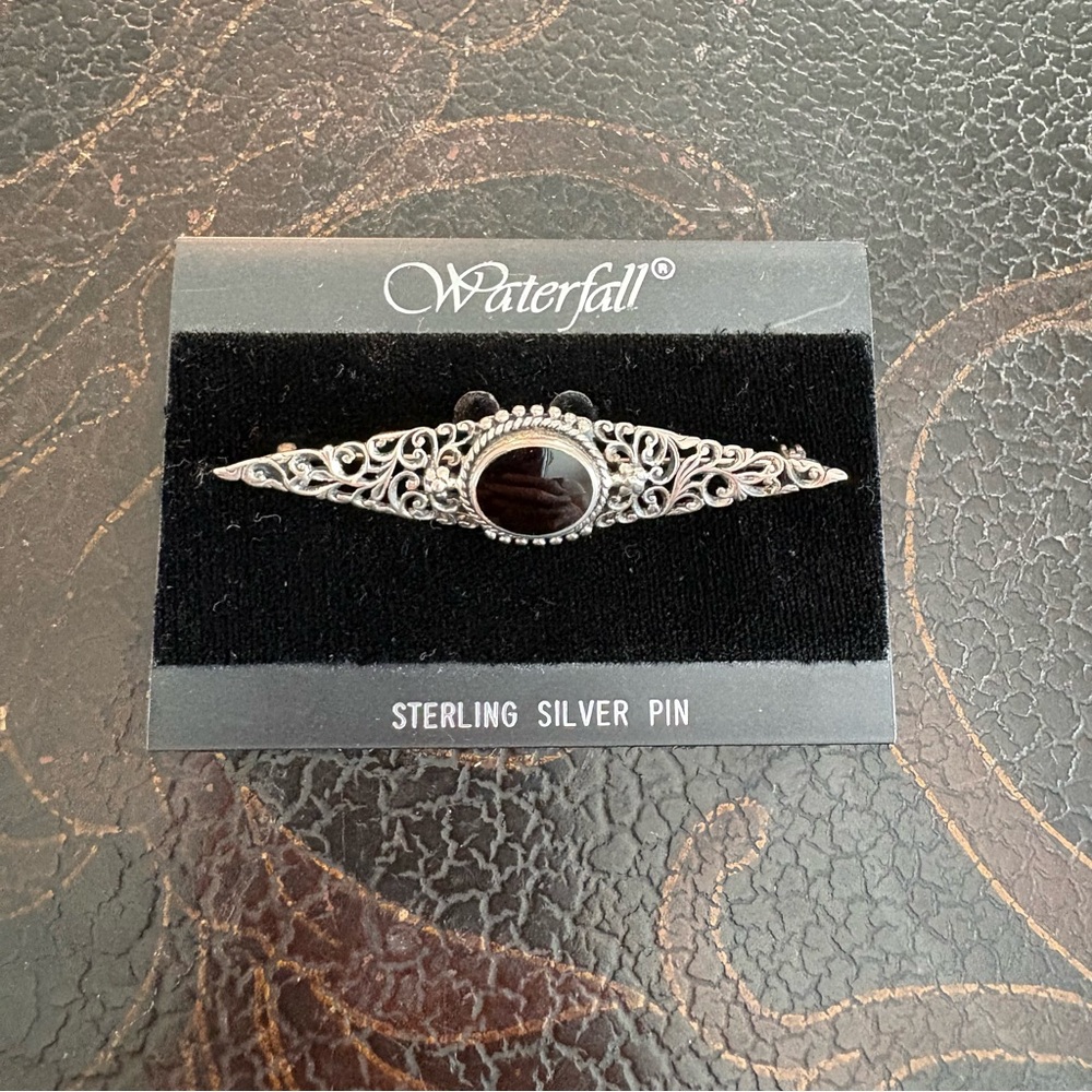 Waterfall Sterling Silver and Onyx Brooch/Pin